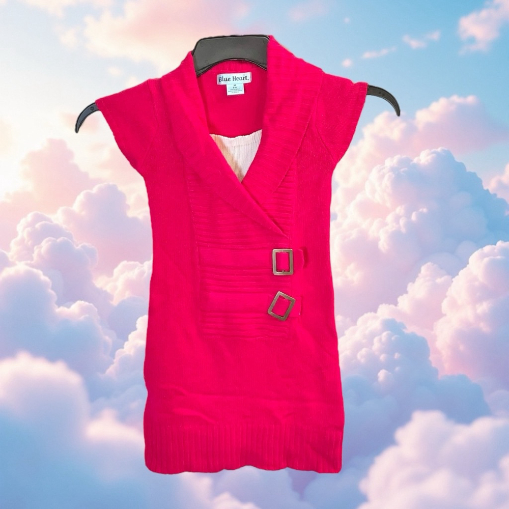 Blue Heart Dark Hot Pink w White Insert Sweater Dress w Buckles Girls Size 5-6 M